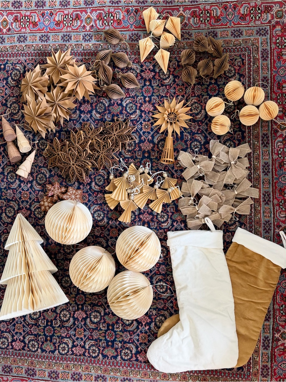 West Elm White & Gold Scandinavian Paper Ornaments & Stockings